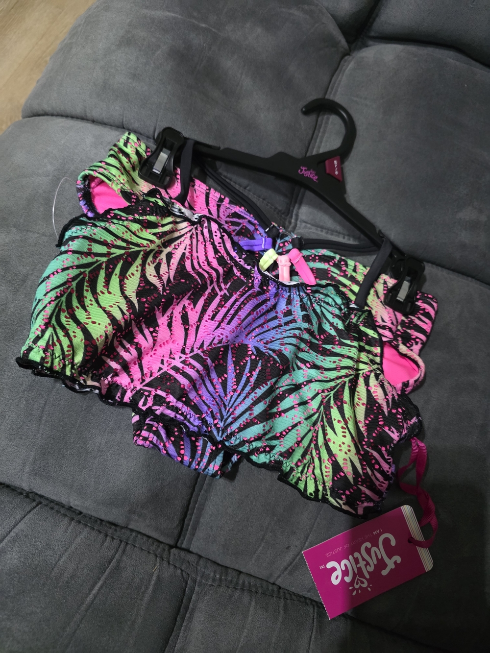 Justice Girls' Neon Palm-Print Shorts - Pink & Green
